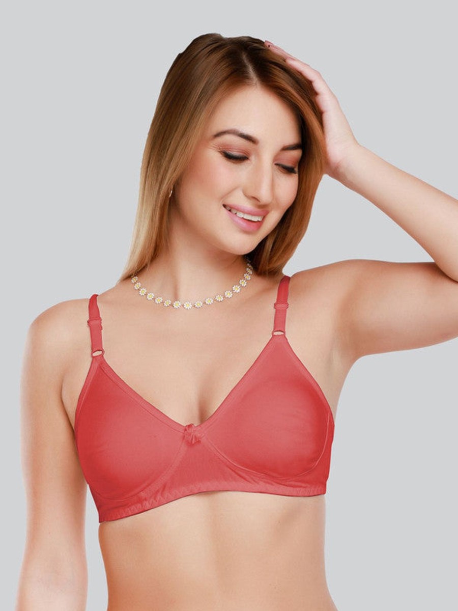 Bra Daisy Dee | Daisy Dee Carrot Pink Non Padded Non Wired Full Coverage Bra Nlbla_Carrot Coral