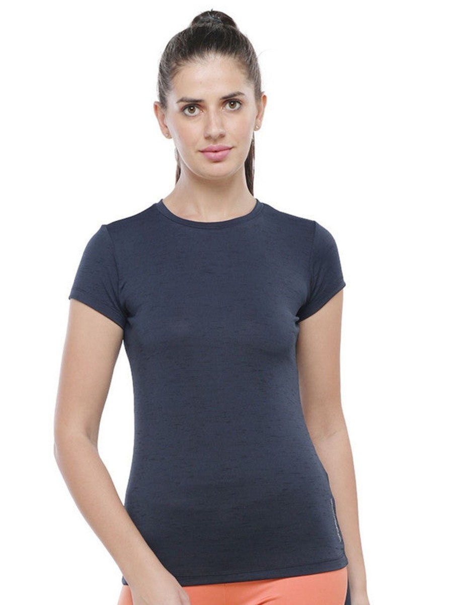 Sportswear Lovable | Women Regular Fit Solid Top - Crew Neck Tee-Slm-Ny Navy