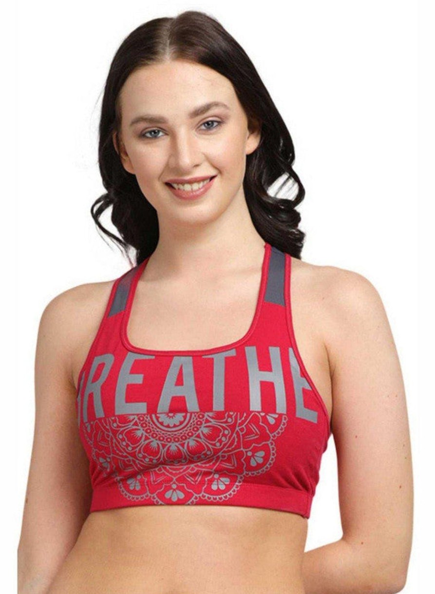 Sportswear Lovable | Lovable Fushcia Padded Non Wired Full Coverage Sports Bra Mantra Print-Fuchsia Pink