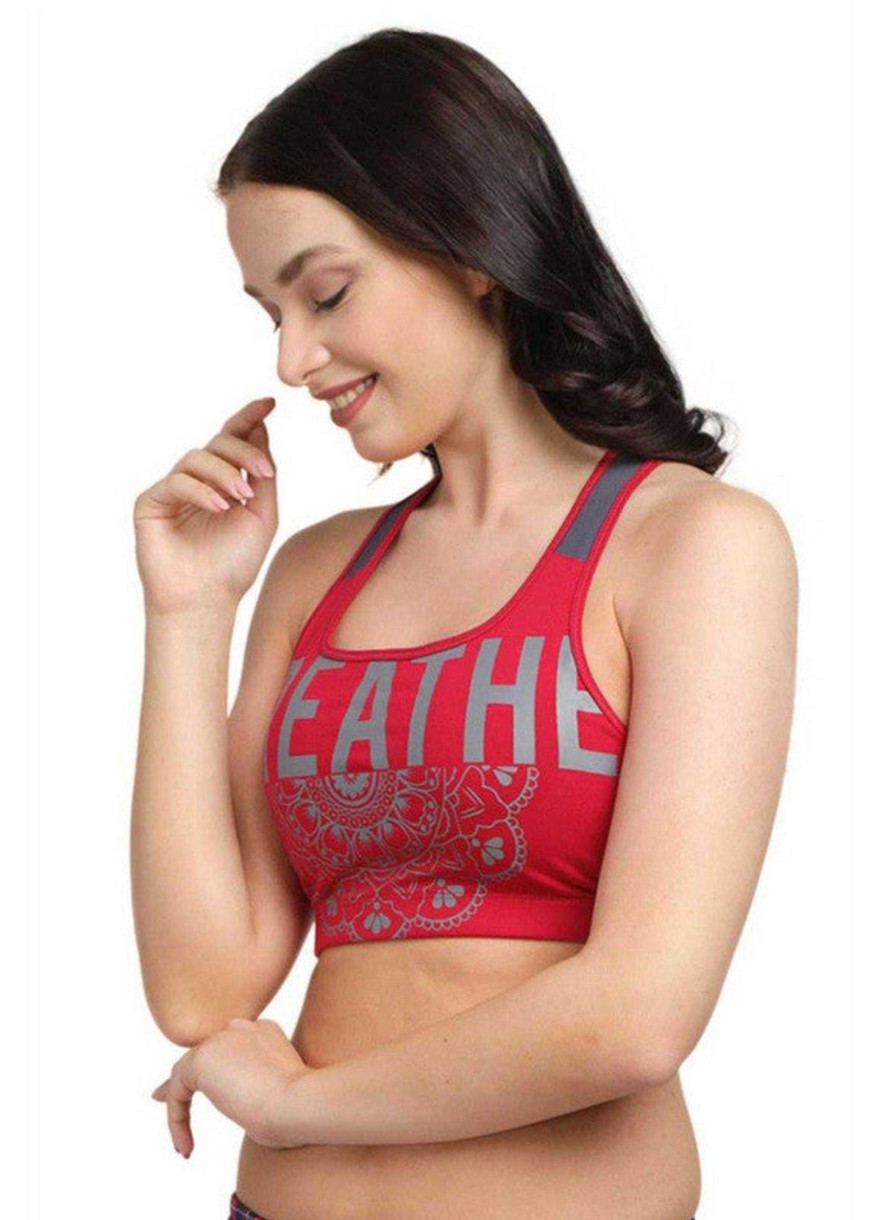 Sportswear Lovable | Lovable Fushcia Padded Non Wired Full Coverage Sports Bra Mantra Print-Fuchsia Pink