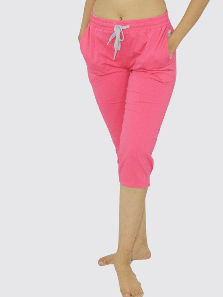 Sportswear Lovable | Women Pink Solid Capri At-Ease Capri _Cp Coral