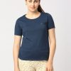 Sportswear Lovable | Women Aqua Solid Top - Crescent Crew-Ab Blue