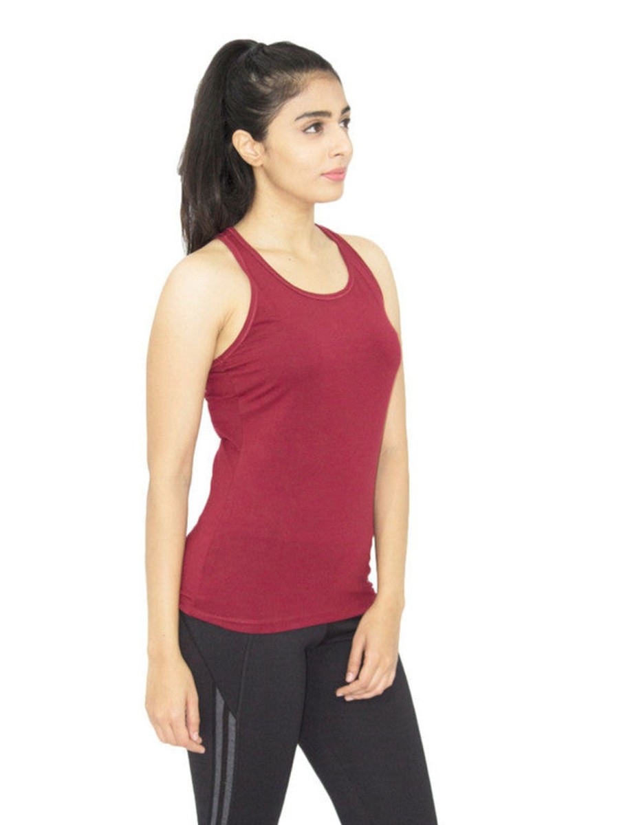 Sportswear Lovable | Women Solid Sports Tank Top - Racer Back Stretch_Mn Maroon