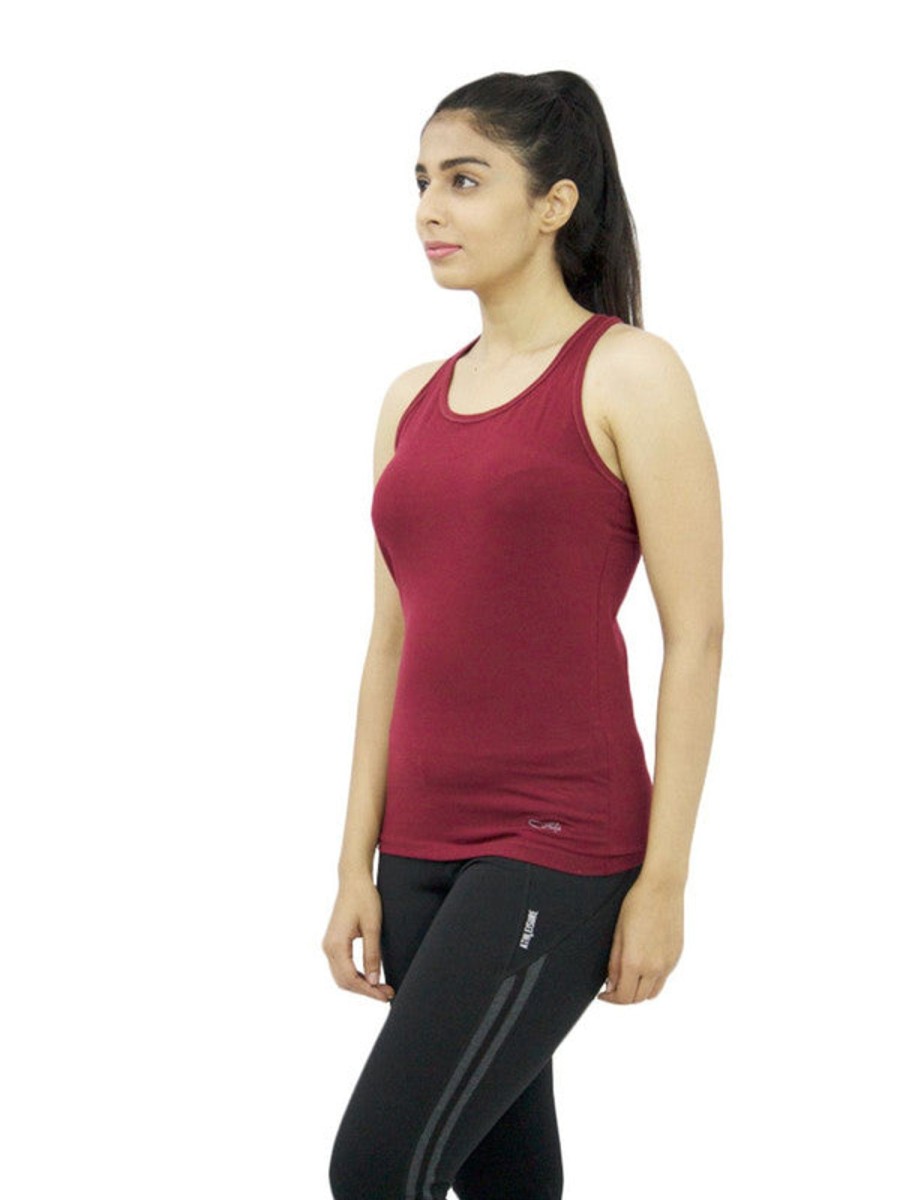 Sportswear Lovable | Women Solid Sports Tank Top - Racer Back Stretch_Mn Maroon