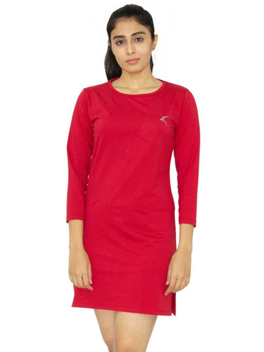 Nightwear Lovable | Women Regular Fit Solid Long Top - Pretty Woman Tee Red