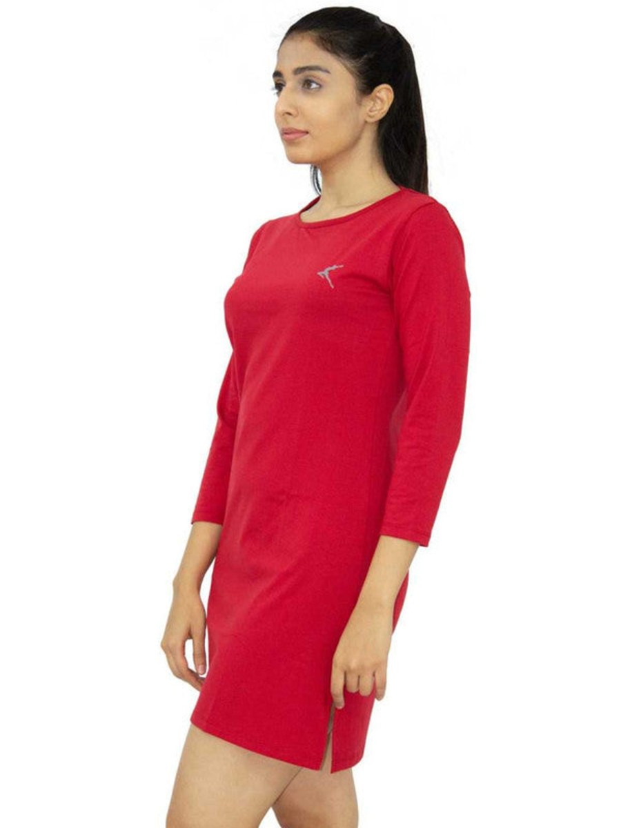 Nightwear Lovable | Women Regular Fit Solid Long Top - Pretty Woman Tee Red