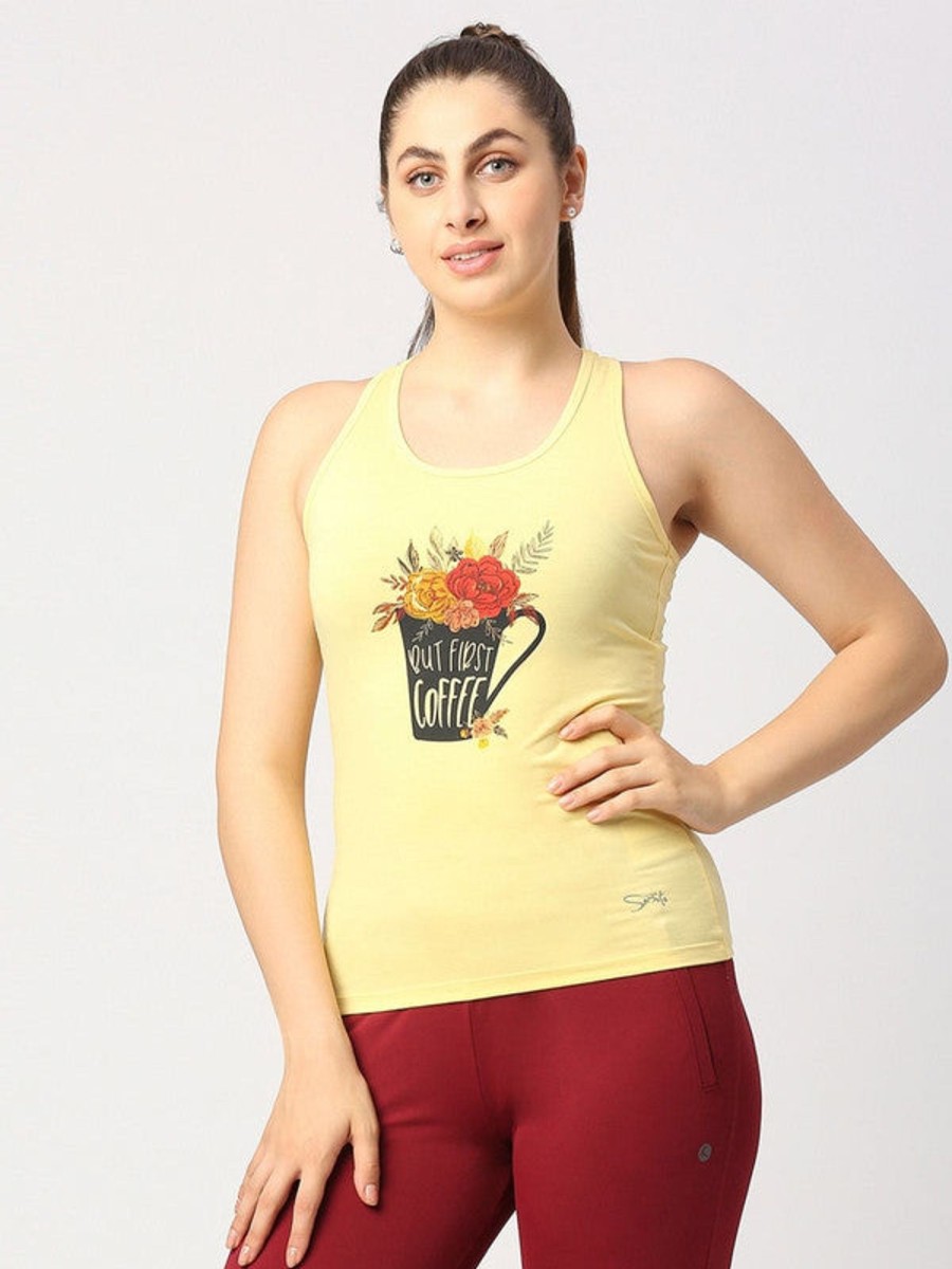 Sportswear Lovable | Women Solid Top - Floral Cup Racerback-My Yellow