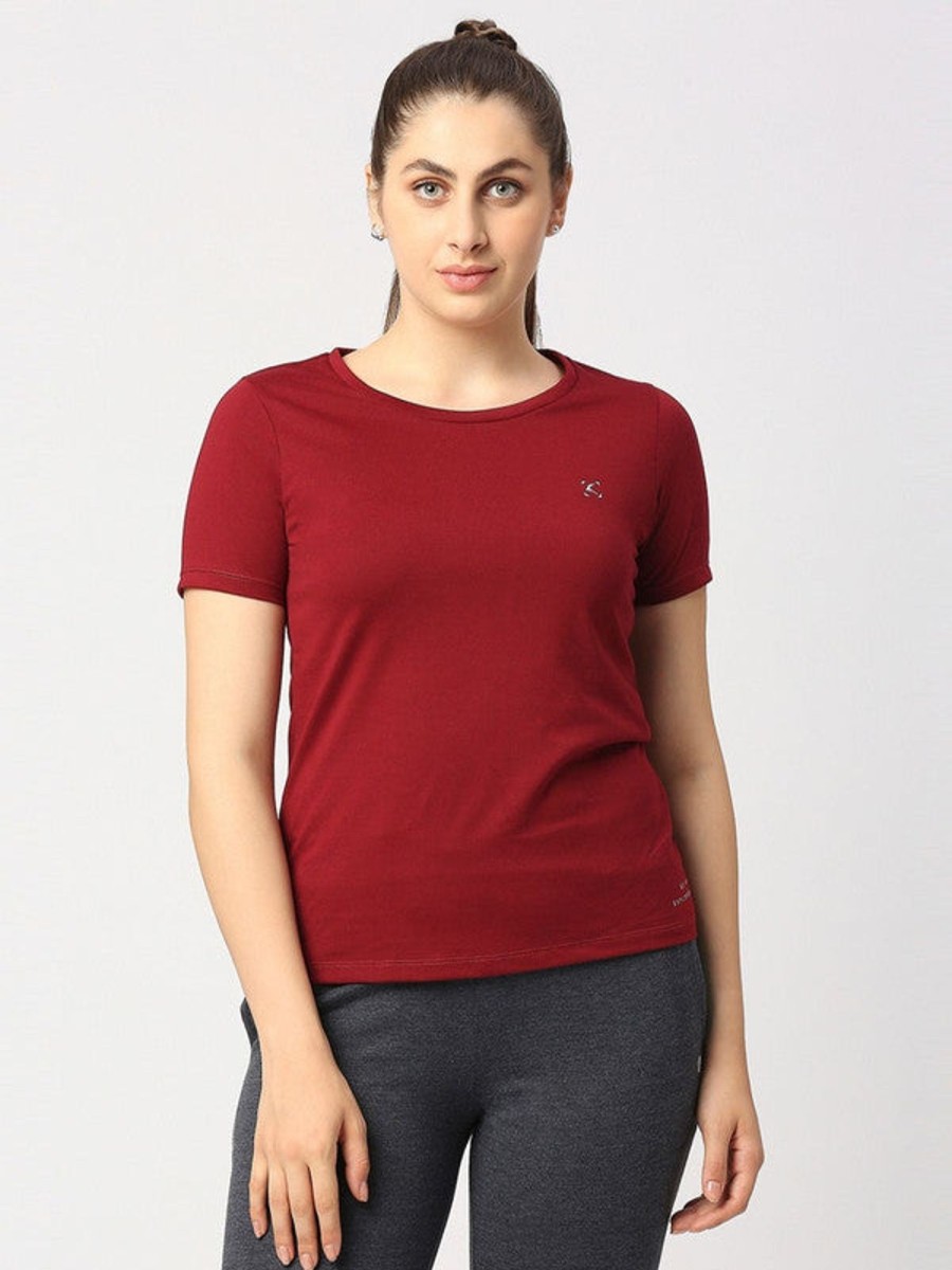 Sportswear Lovable | Women Solid Top - Crescent Crew-Mr Maroon