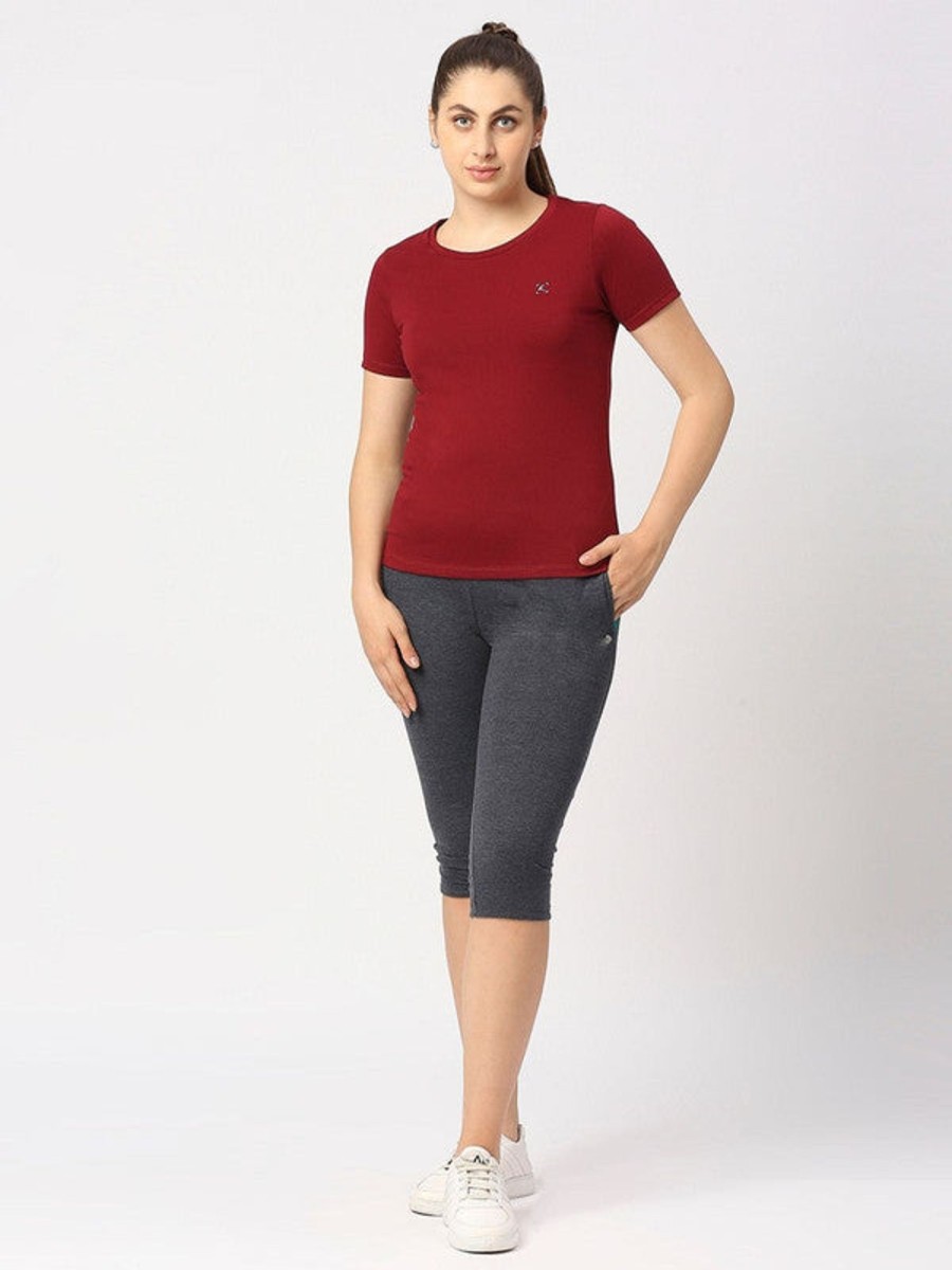 Sportswear Lovable | Women Solid Top - Crescent Crew-Mr Maroon