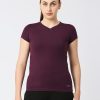 Sportswear Lovable | Women Solid Sports T-Shirt - V-Neck Tee-Pur Purple