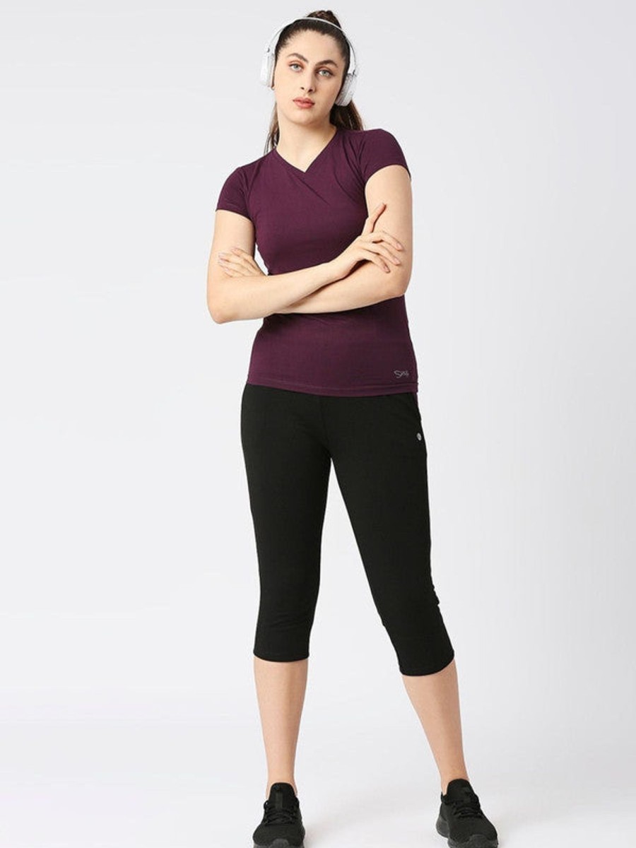 Sportswear Lovable | Women Solid Sports T-Shirt - V-Neck Tee-Pur Purple