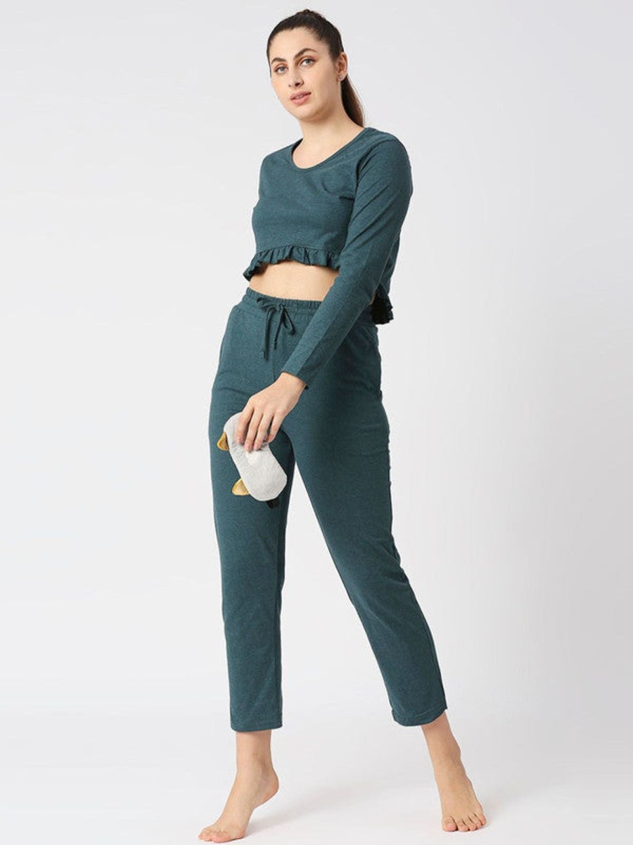 Nightwear Lovable | Women Melange Solid Regular Fit Nightwear Set - Moon Drift-006 Bg-Ml Green