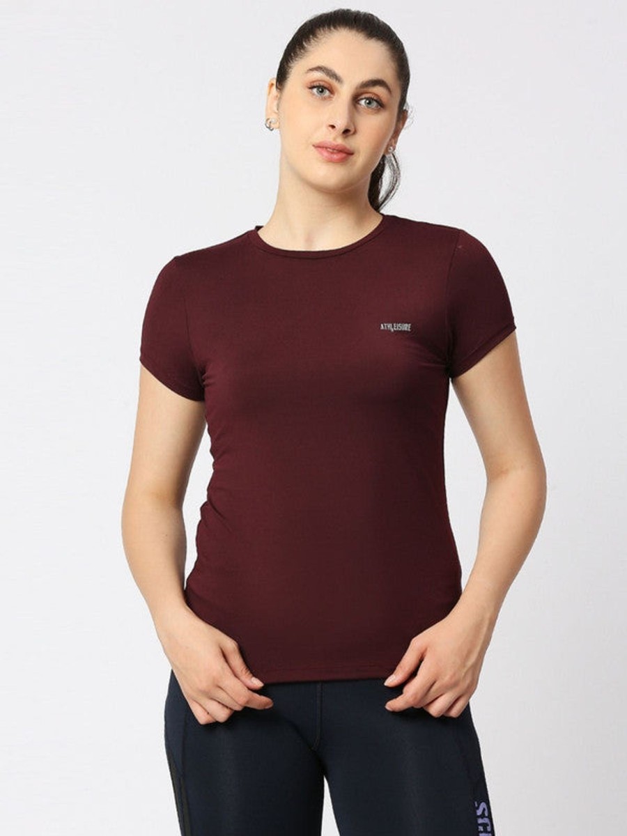 Sportswear Lovable | Women Wine Solid Top - Fly Tech Tee-Wn Maroon