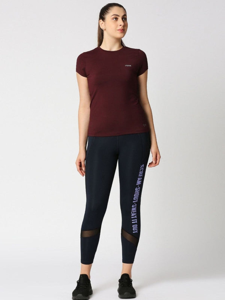 Sportswear Lovable | Women Wine Solid Top - Fly Tech Tee-Wn Maroon