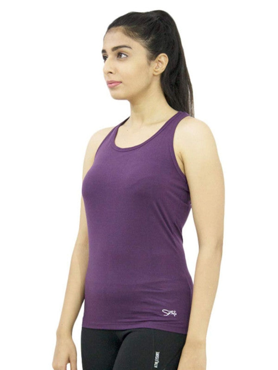 Sportswear Lovable | Women Solid Sports Tank Top - Racer Back Stretch_Pu Purple