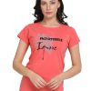 Sportswear Lovable | Women Coral Regular Fit Printed Top - Crew Neck Tee Print-Cp Pink