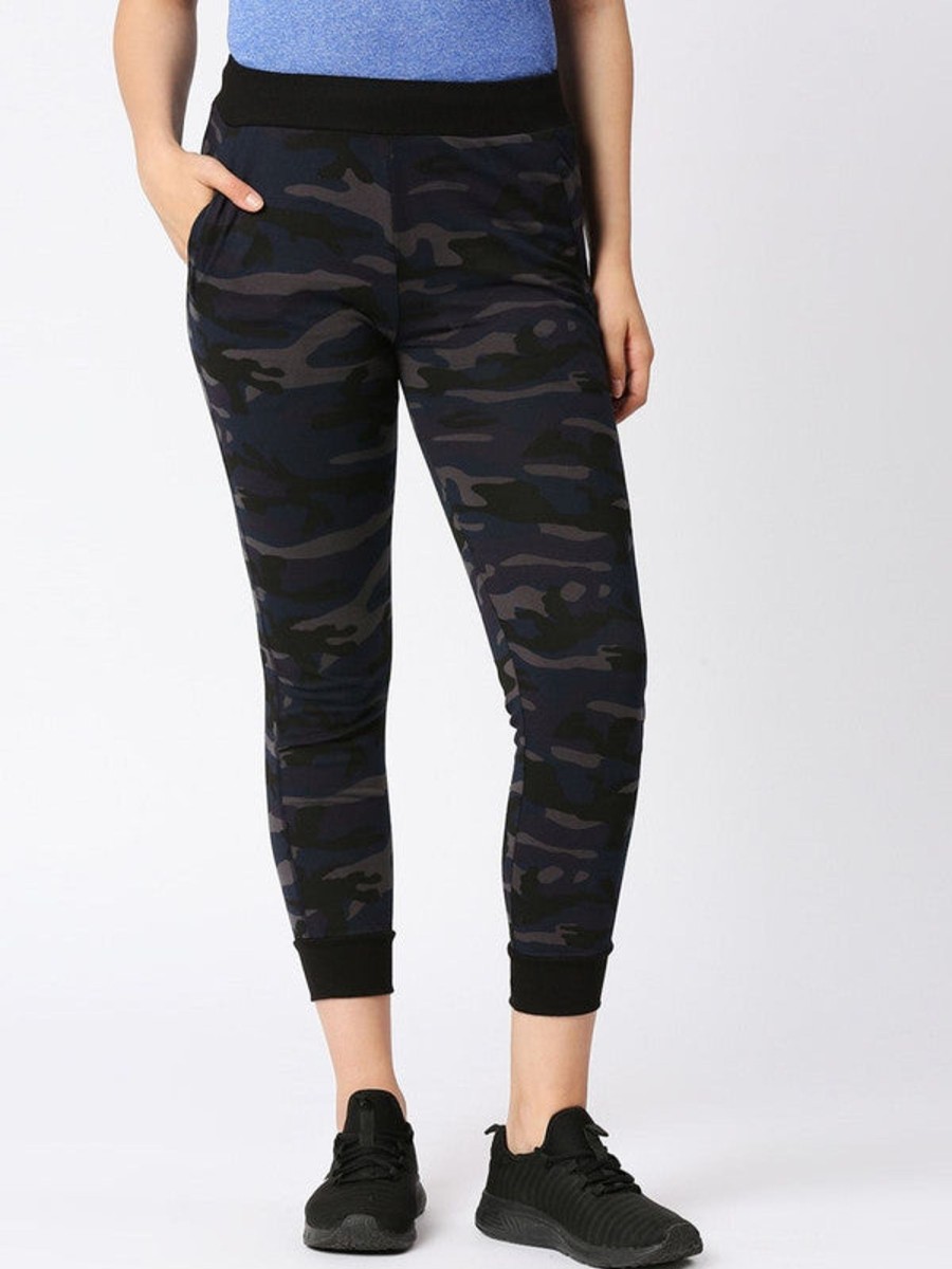 Sportswear Lovable | Women Camouflage Printed Joggers - Zip Track-Camo-Ny Navy