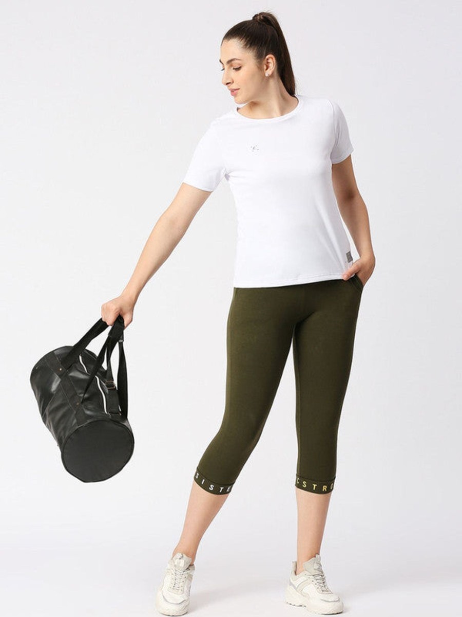 Sportswear Lovable | Women Green Solid Capri - Incline Track - Ol Olive