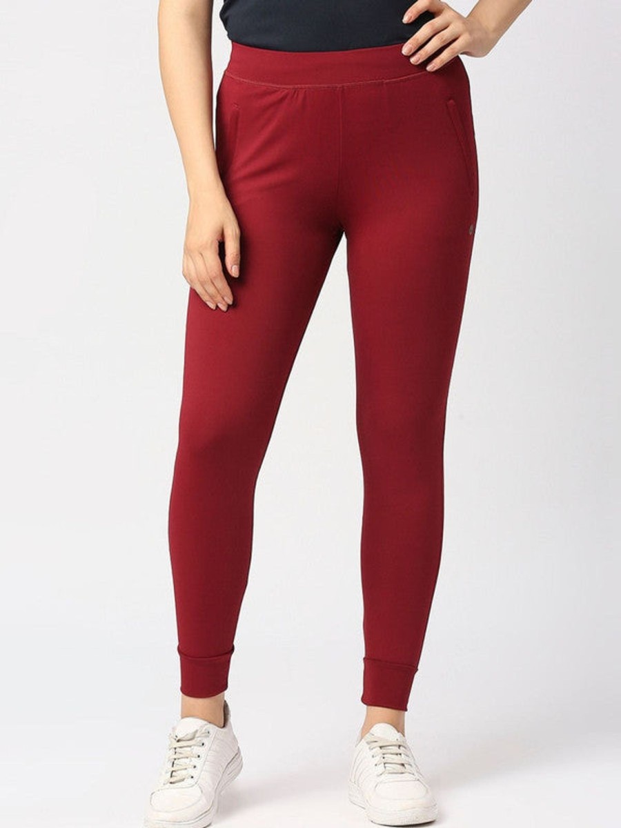 Sportswear Lovable | Women Solid Slim Fit Joggers - Zip Track Dryknit-Mr Maroon