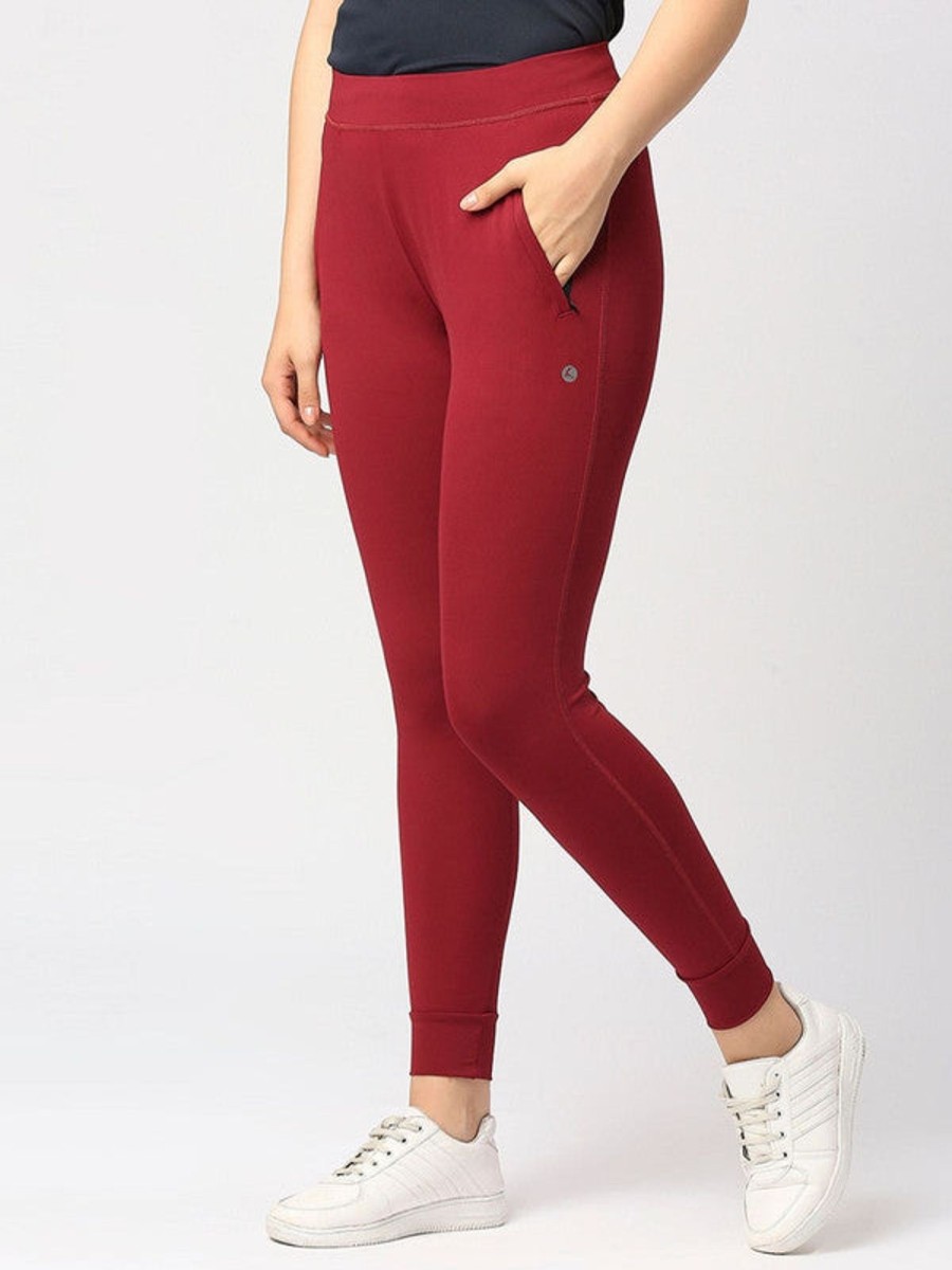 Sportswear Lovable | Women Solid Slim Fit Joggers - Zip Track Dryknit-Mr Maroon