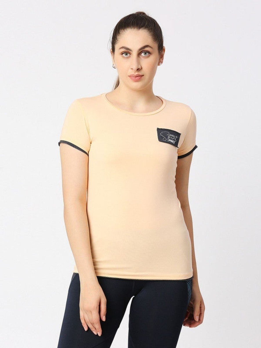 Sportswear Lovable | Women Apricot Regular Fit Solid Top - Direction Tee-Ai Peach