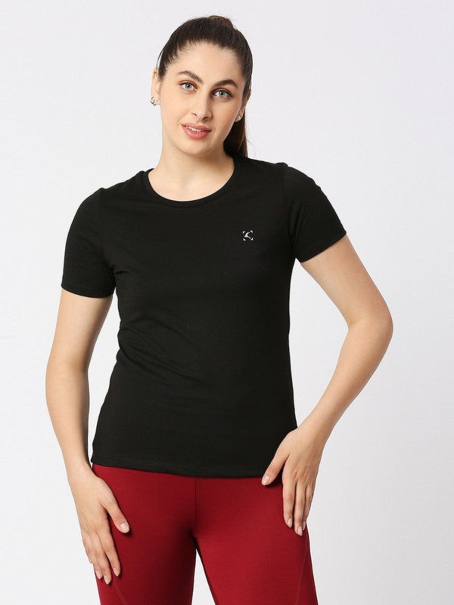 Sportswear Lovable | Women Solid Top - Crescent Crew-Bk Black