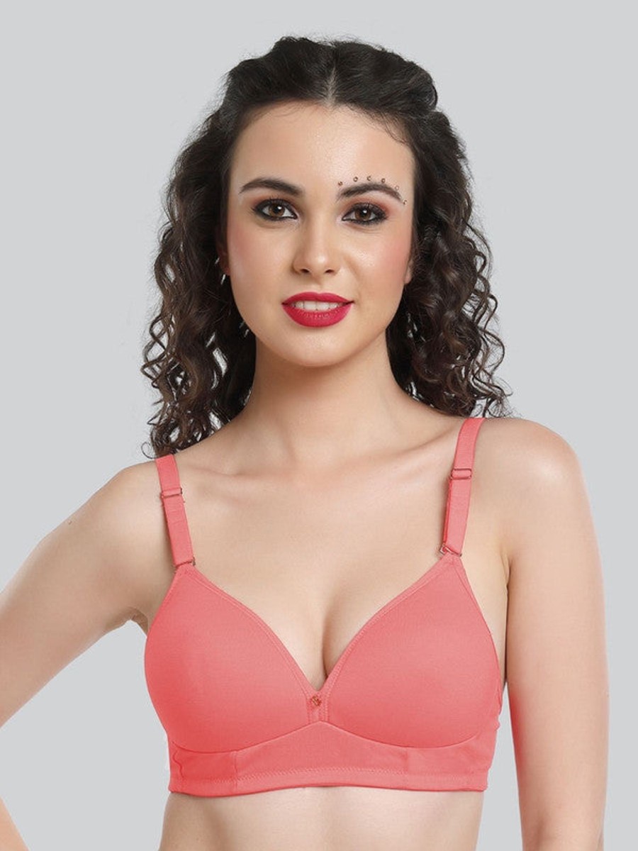 Bra Lovable | Lovable Salmon Padded Non Wired Full Coverage Bra Le-236-Salmon Pink