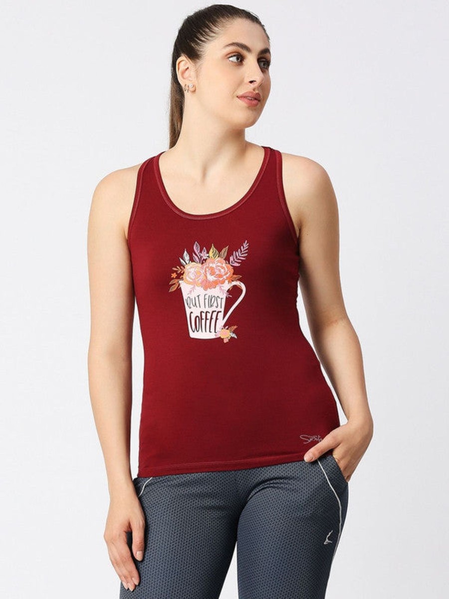 Sportswear Lovable | Women Solid Top - Floral Cup Racerback-Mn Maroon