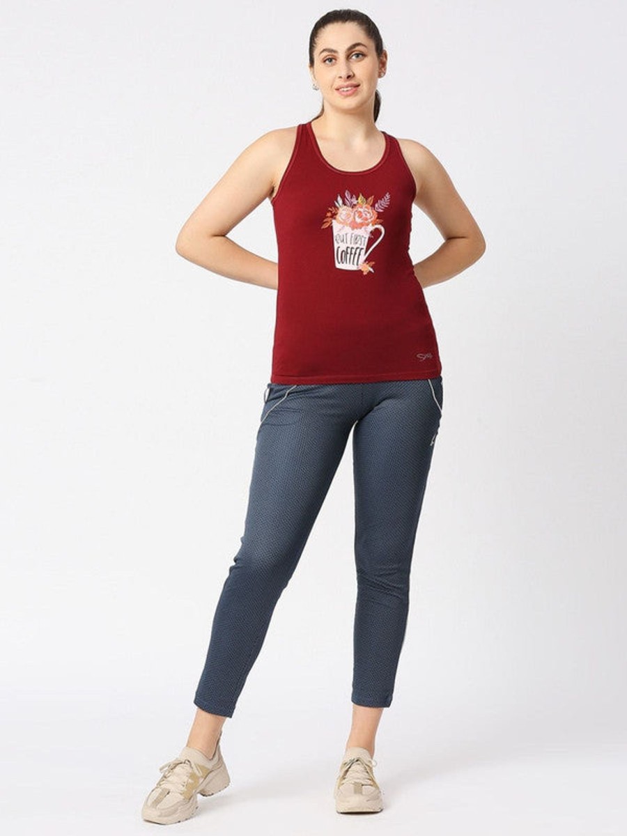 Sportswear Lovable | Women Solid Top - Floral Cup Racerback-Mn Maroon