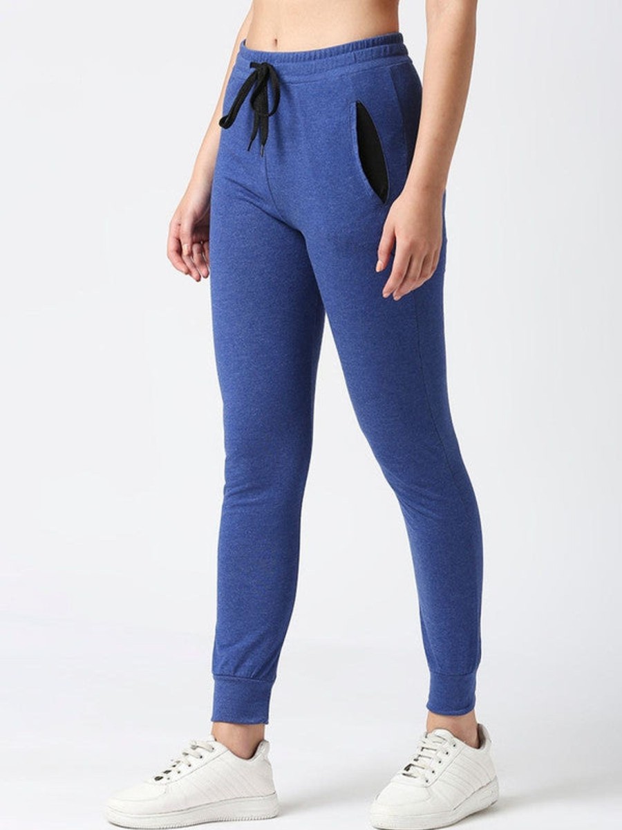 Sportswear Lovable | Women Ink Solid Joggers - Zip Track-Ib Blue