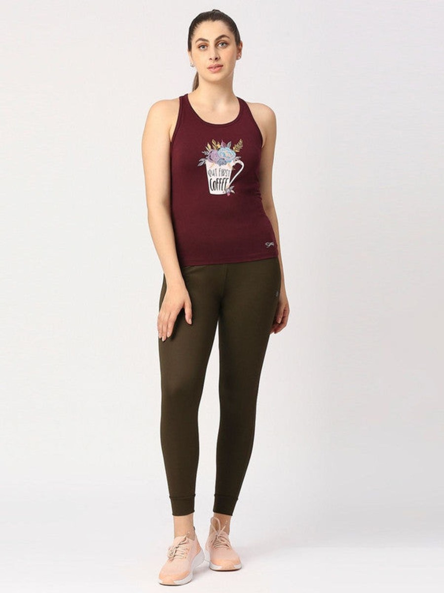 Sportswear Lovable | Women Wine Solid Top - Floral Cup Racerback-Wn Maroon