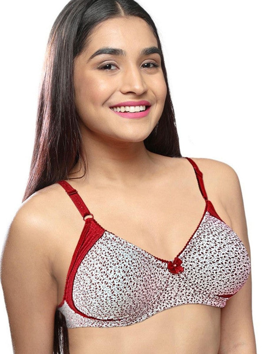 Bra Lovable | Lovable Cream-Maroon Non Padded Non Wired Full Coverage Bra Le-223_Cream-Maroon Multicolor